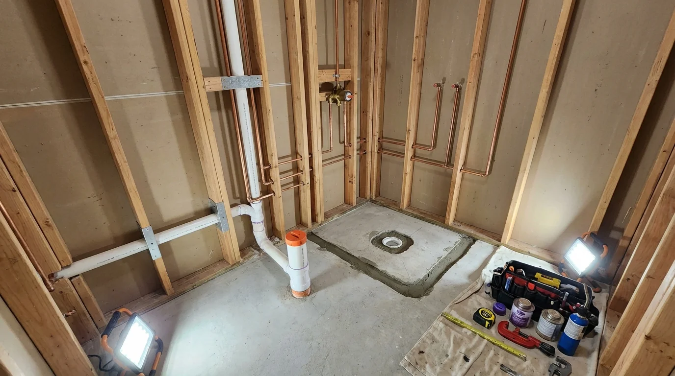 Bathroom rough-in plumbing during remodel by Johns Plumbing LLC in Hahira