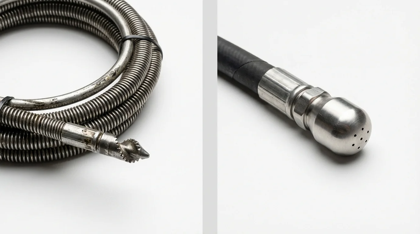 Drain snake cable and hydro jetting nozzle used for drain cleaning in Hahira, GA