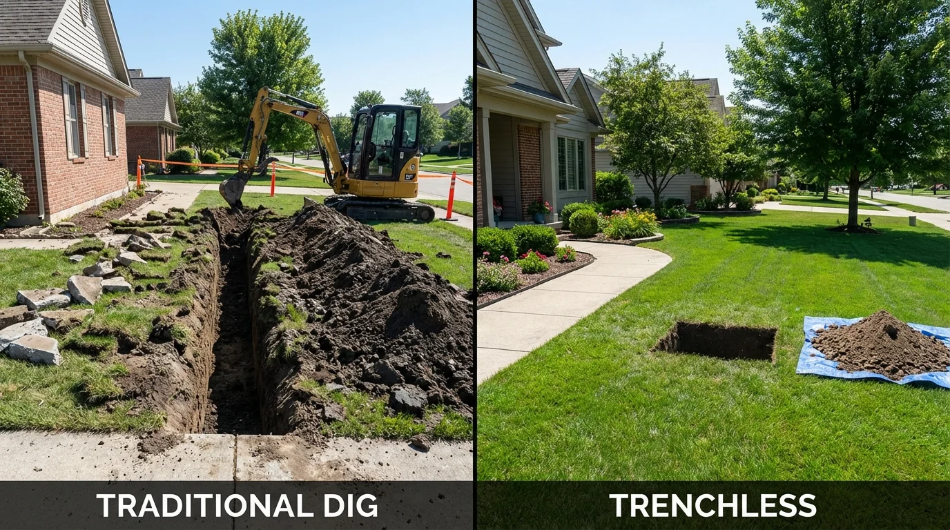 Trenchless sewer repair with minimal yard damage versus traditional excavation in Hahira, GA